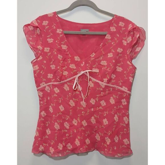Ann Taylor Tops - Y2k ann Taylor large 100% silk blouse floral fudge pink top fairy boho ruffle